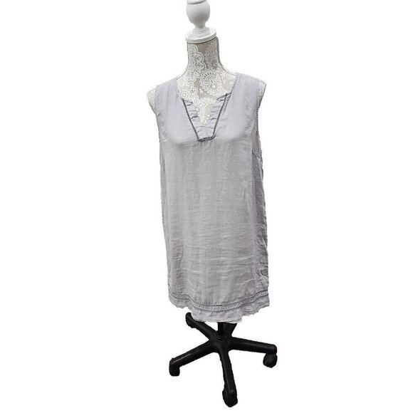 Sigrid Olsen Mini Dress Grey Linen Eyelet Cut Out Sleeveless Women's Medium - Picture 2 of 9